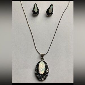 Iridescent Silver and Black Necklace and Earrings Set